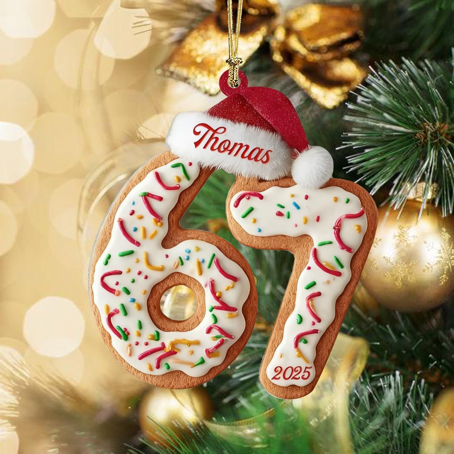 67 Christmas Tree Decoration,6Pcs Fun 67 Christmas Ornament, Cute 67 Ornament Xmas Tree Accessories Christmas Pendants Hanging, Santa Hat Cane Candy Christmas Ornament