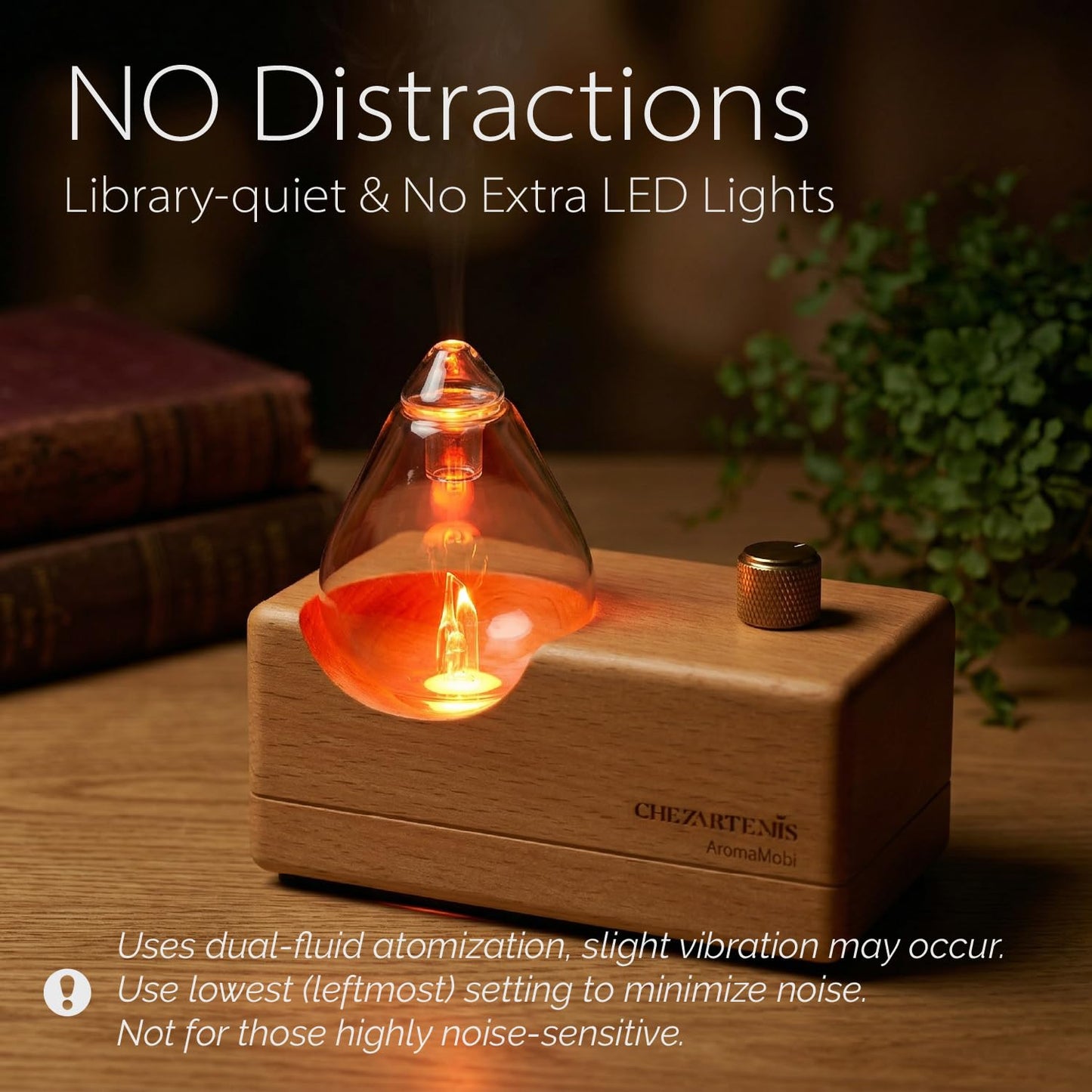 Waterdrop Glass Essential Oil Diffuser with Handmade Wood Base for Aromatherapy, Waterless Scent Diffuser for Yoga Home Office, Portable & Cordless Oil Nebulizer with LED & Timer, Gift of Fragrance