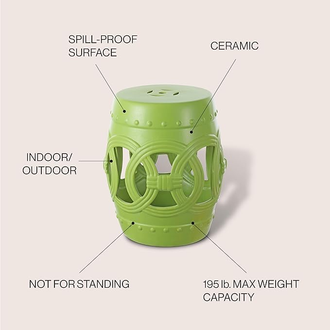 JONATHAN Y TBL1022H Lucky Coins 16" Chinese Ceramic Drum Indoor/Outdoor Garden Stool Bohemian, Coastal, Cottage, French Country, Traditional, for Living Room, Garden Room, Patio, Matte Green