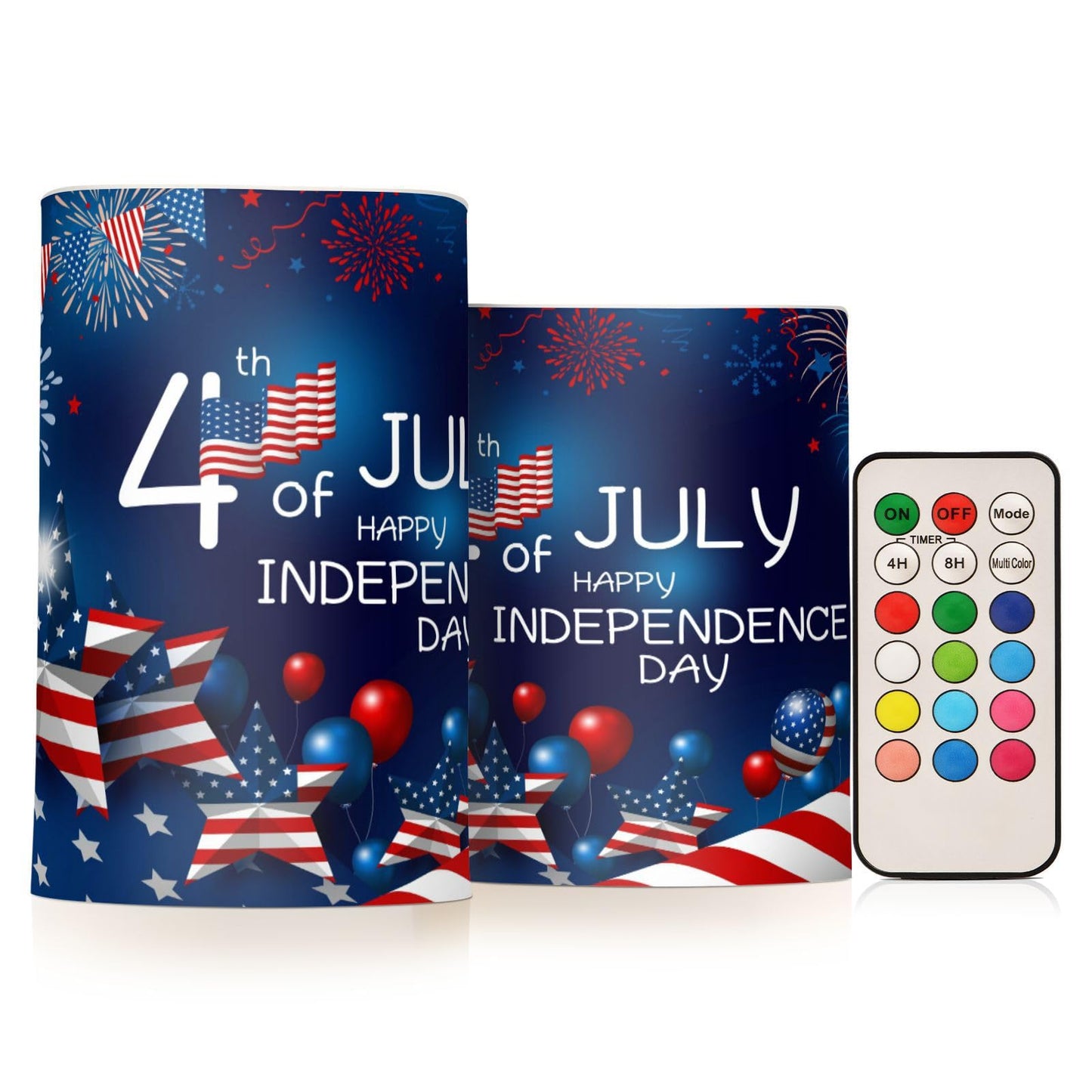 ALAZA American Flag 4th July Happy Independence Day Flickering Flameless Candles Battery Operated Remote Timer,Tea Light Candles LED Pillar Votive Candles Set of 2 for Indoor Decorations