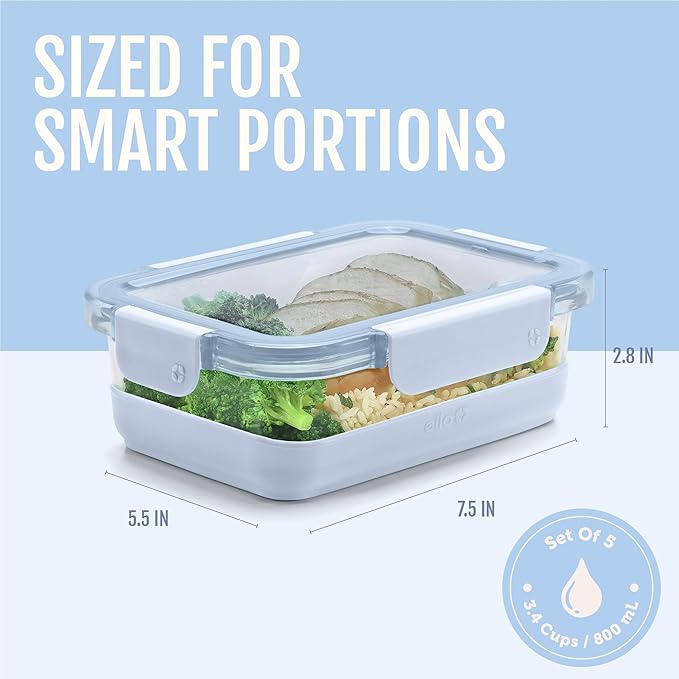 Ello Duraglass 3.4 Cup Meal Prep Sets 10Pc, 5 Pack Set- Glass Food Storage