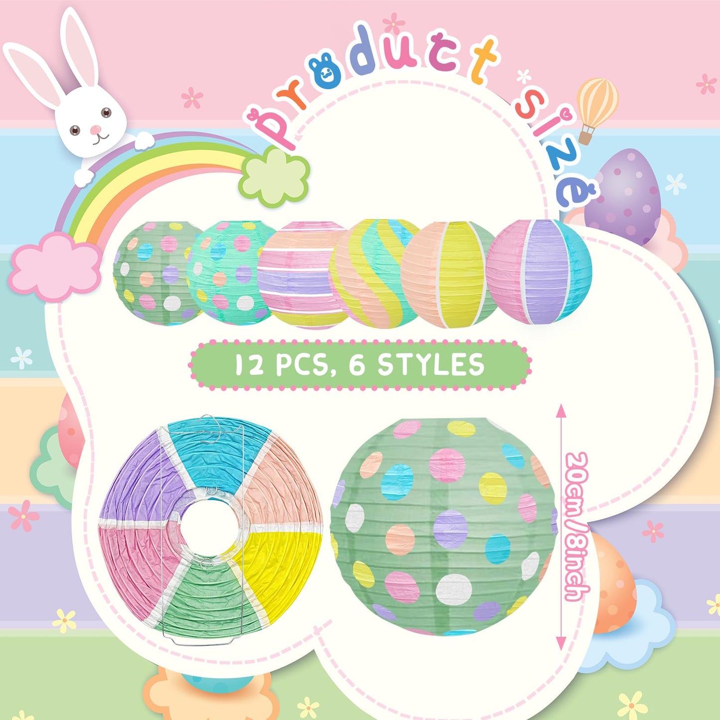 ADLKGG 12 Pieces Pastel Party Decorations - 8 Inches Hanging Paper Lanterns for Baby Shower, Mother's Day Brunch, Spring Garden Party, Bridal Shower and Easter Classroom Decor