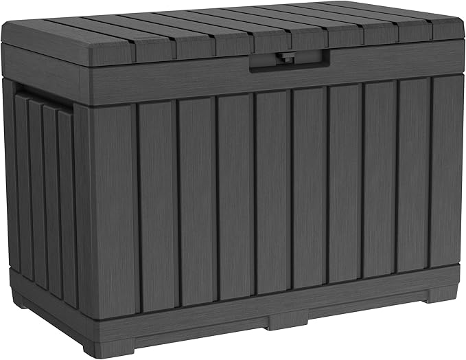 Keter Kentwood 50 Gallon Resin Deck Box for Outdoor Storage – Weather‑Resistant Balcony & Patio Box for Cushions, Throw Pillows & Garden Tools, Dark Grey