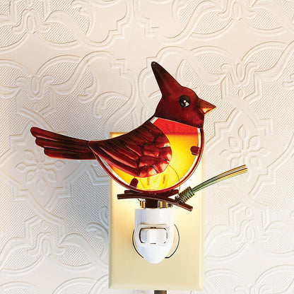 Current Cardinal Christmas Night Light - Holiday Plug Into Wall Nightlight, 5" Tall Stained Glass, Holiday Decorations, Christmas Home Décor