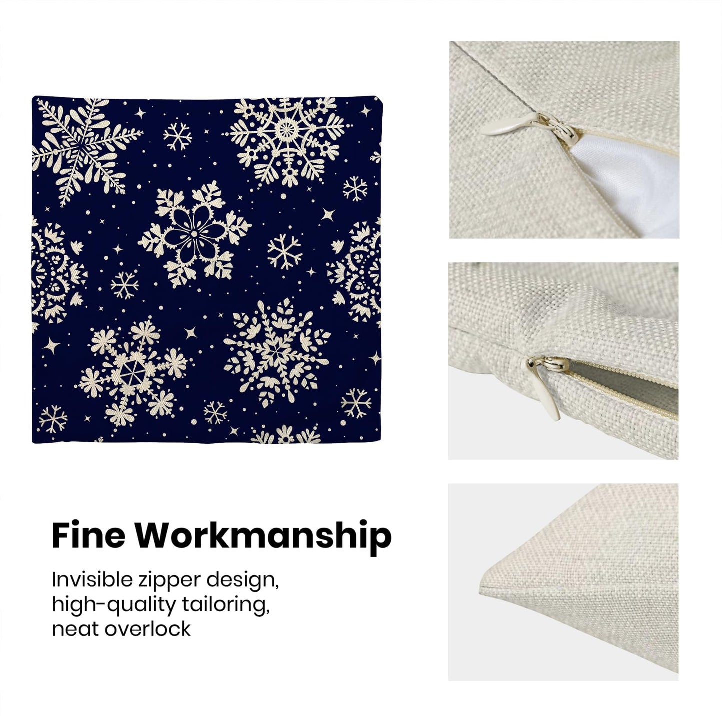 Christmas Pillow Covers 20x20 Inch 2 Pcs, Navy Blue White Snowflakes Decorative Throw Pillows for Couch, Xmas Winter Outdoor Decor Pillowcase Linen Cushion Cover for Bed Sofa