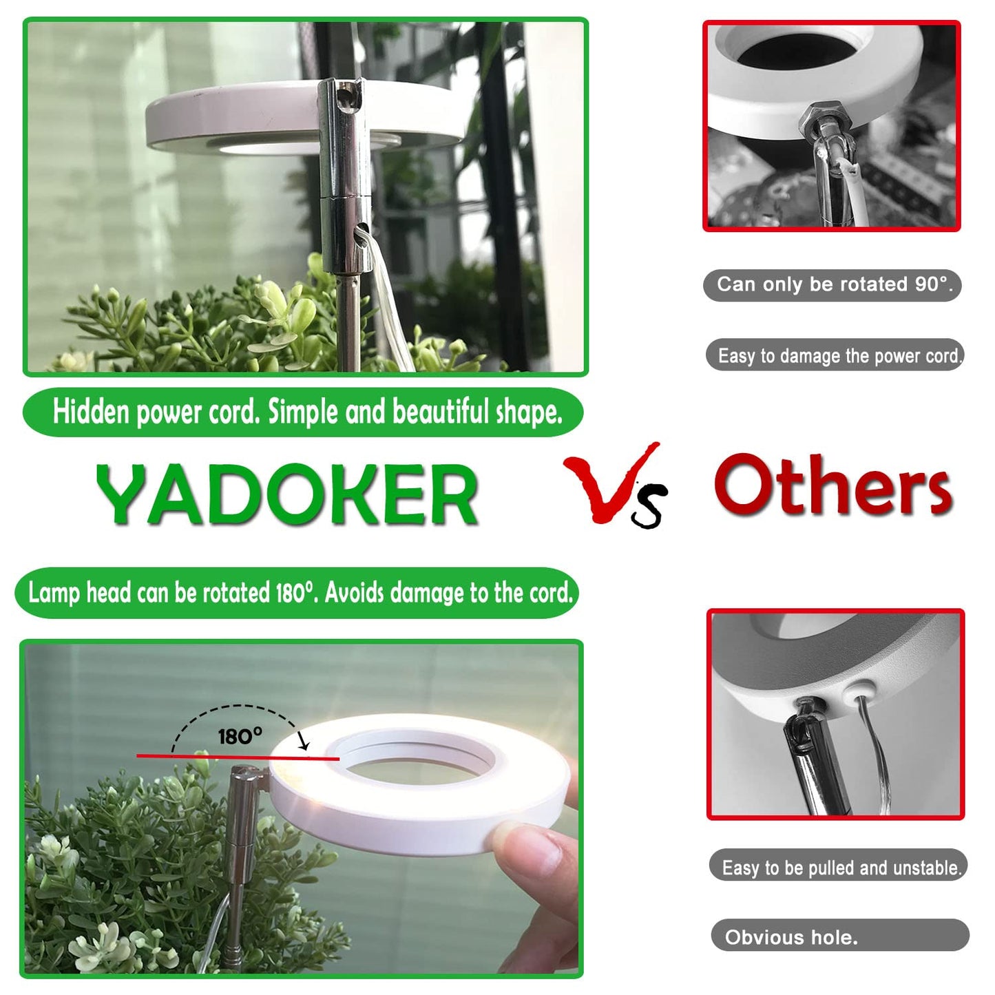 Plant Grow Light,yadoker LED Growing Light Full Spectrum for Indoor Plants,Height Adjustable, Automatic Timer, 5V Low Safe Voltage