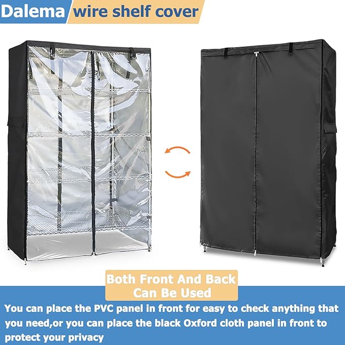 Waterproof Shelf Cover,Outdoor 600D Heavy Duty Dustproof Storage Shelves Cover,48''x18''x82'' Shelf Covers for Wire Shelving with Zippers,Storage Rack Covers with Clear Front