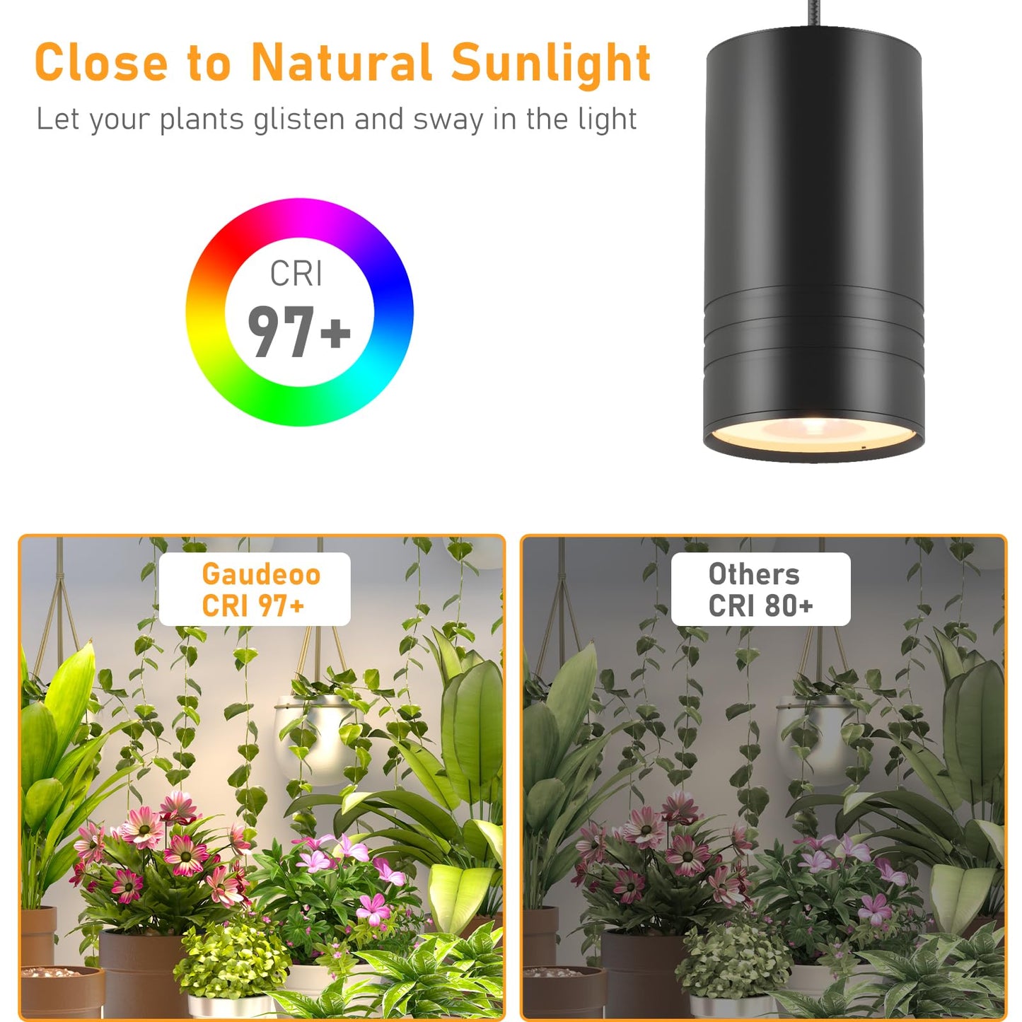 40W Plant Lights for Indoor Growing, Hanging Plant Lamp for Indoor Plants, Large Tall Plant, Garden, Flowers, Greenhouse, with Timer and 15ft Braided Cord, 3000K Full Spectrum, COB Bulb Aluminum Black