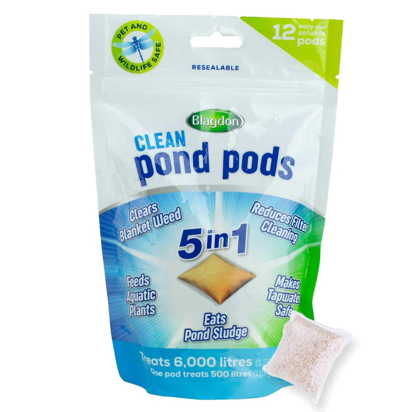 Blagdon Clean Pond Pods, Clears Blanket Weed, Reduces Filter Cleaning, Feeds Aquatic Plants, Eats Pond Sludge, Removes Chlorine, Makes Tap Water Safe, Pet & Wildlife Safe (pack of 12 pods)