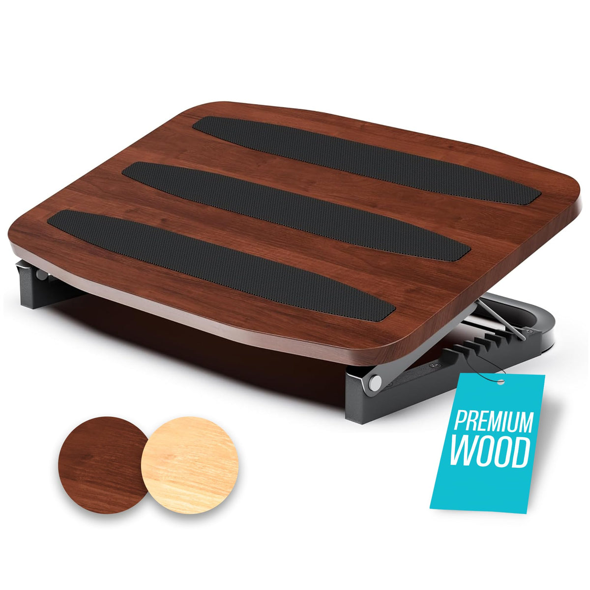 Adjustable Under Desk Foot Stool - Ergonomic Foot Rest with 7 Angles - Walnut