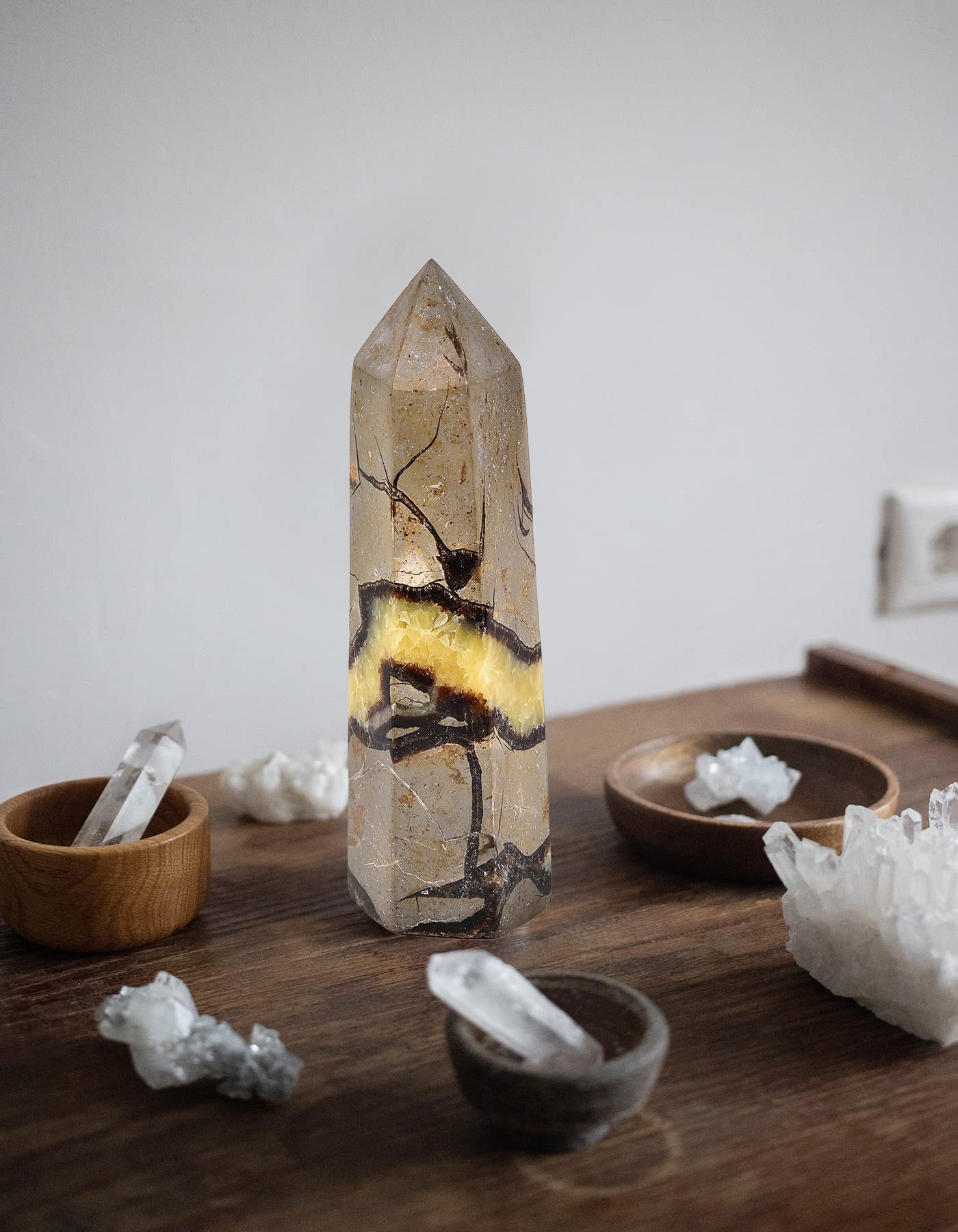 AMOYSTONE Heavy Natural Septarian Obelisk Stone (2-2.8 lb) - Large Hexagonal Healing Crystal Tower, Statement Decor Piece