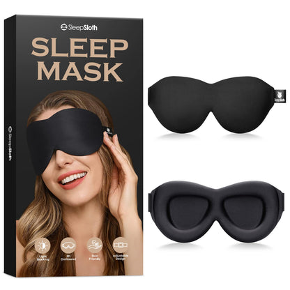Sleep Eye Mask for Men Women, 3D Contoured 100% Blackout Eye Mask for Sleeping with Adjustable Strap, Soft and Comfortable Night Blindfold, Shade Cover for Travel Shift Work Nap, Black
