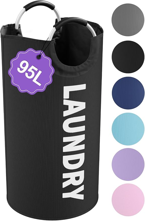 95L Large Laundry Hamper for Adult, Foldable Black Laundry Basket