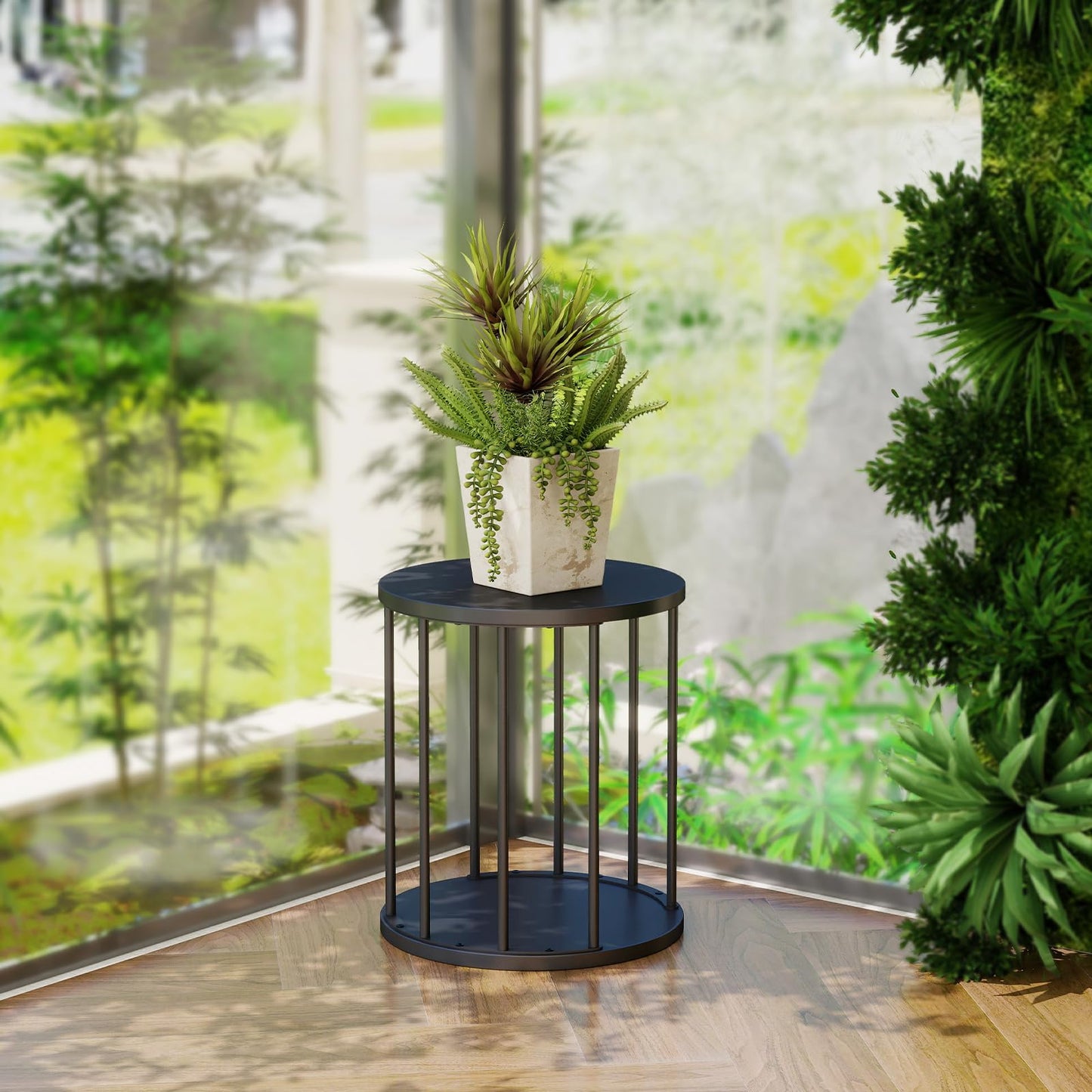 Leinade Plant Stand Indoor,small plant stool,Flower Pot Corner stand holder,Mid Century Heavy Duty Metal Tall Home Decor,Modern Round End Table,Small Rustic Display Stand for Living Room,Bedroom(Black,14In)