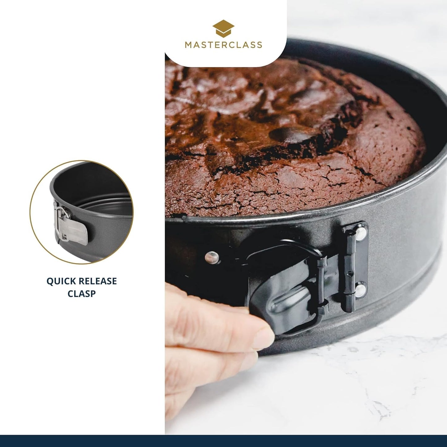 MasterClass 2 cm Springform Cake Tin with PTFE, PFOA and BPA Free Non Stick, Robust 1mm Thick Carbon Steel and Loose Base, 8 Inch Round Pan, Grey