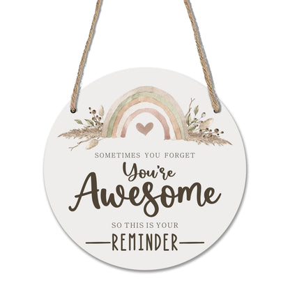 Boho Wooden Sign for Front Door - You're awesome - Inspirational House Welcome Sign, Positive Round Wood Hanging Sign for House Home Decor, Housewarming Gifts 10 Inches- B06
