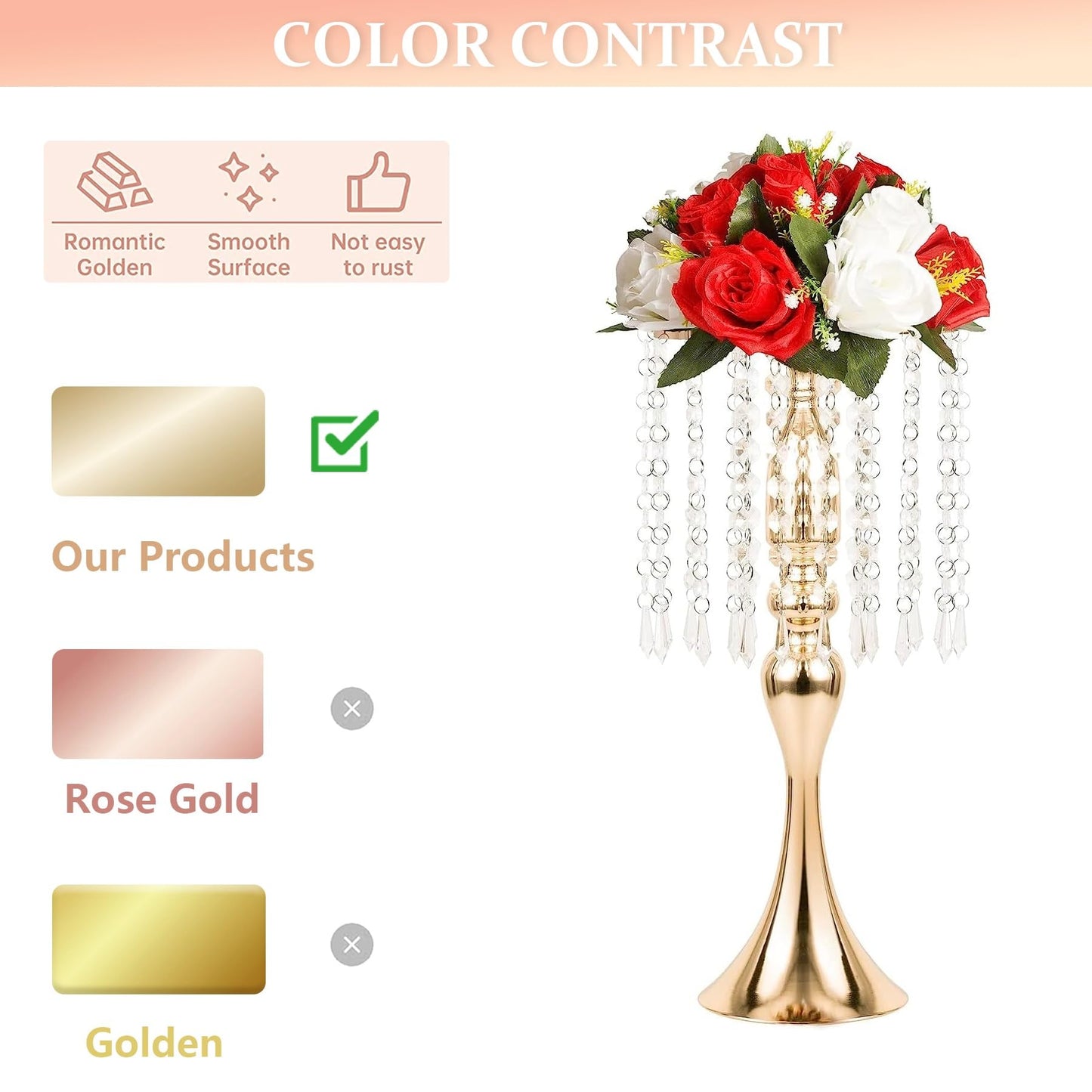 LANLONG Set of 2 Crystal Wedding Table Centerpieces Gold Flower Stand Vases Centerpiece Decorations for Reception Party Home Decor