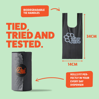 Tuff Pets Biodegradable Dog Poo Bags With Handles - Heavy Duty Dog Bags - 12 Premium Compostable Dogs Poop Bag Rolls - 50% Thicker, 50% Stronger Dogs Waste Bags
