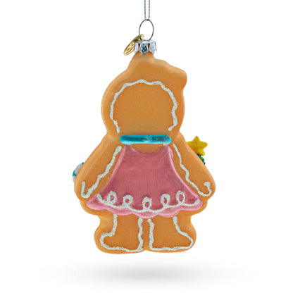 Sweet Gingerbread Girl in Festive Attire Glass Christmas Ornament