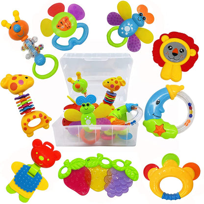Infant Toys 0-3 Months Infant Rattles AIVIAI Baby Rattle Teether Toy Set with Storage Box Musical rattles for Newborn Girl Boy 5 6 8 9 12 Month (11pcs)