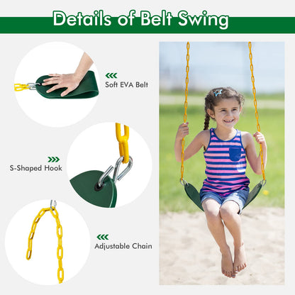 HONEY JOY 660lbs 2 Seat Metal Swing Frame Set with Saucer Swing & Belt Swing, Heavy Duty A-Frame Kids Swing Stand w/Ground Stakes and Adjustable Ropes, Outdoor Swing Sets for Backyard