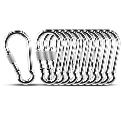 Locking Carabiner, 10 Pack 3.54 inch Heavy Duty Carabiner Clips, 304 Stainless Steel Spring Snap Hook, Screw Carabiners Keychain for Outdoor Camping, Swing, Hammock, Hiking, Quick Link