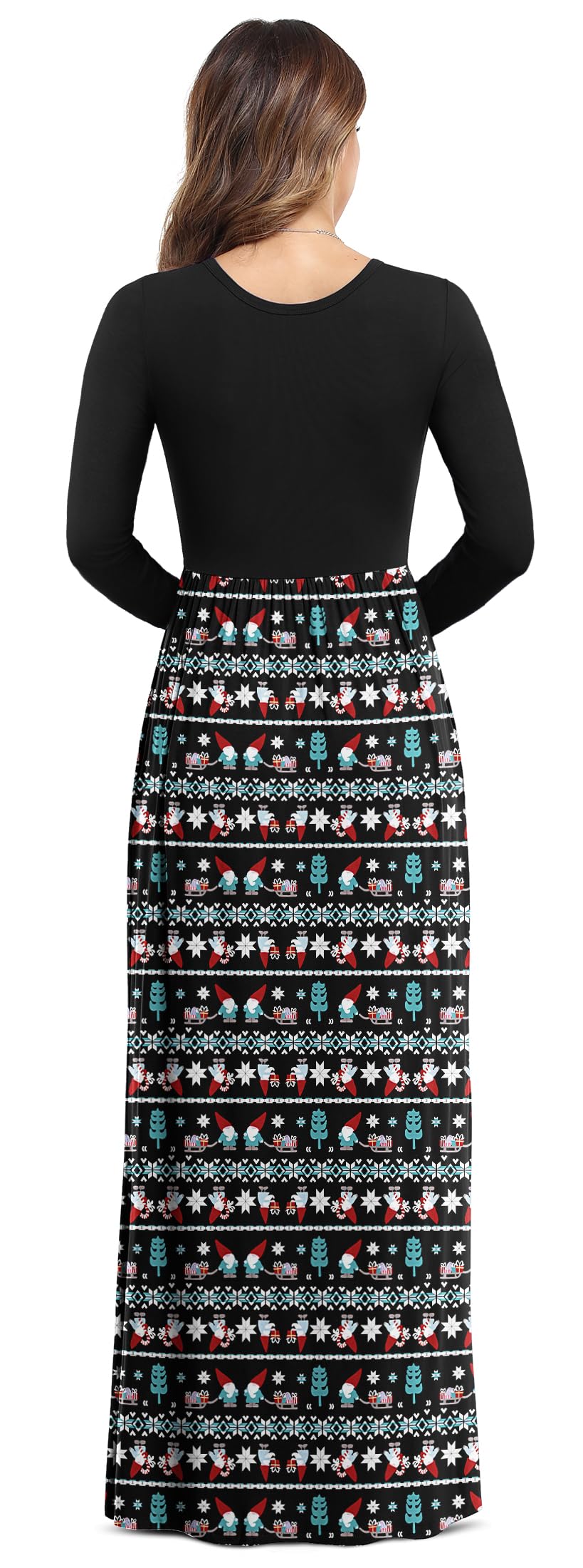 VIISHOW Women's Boutique Long Sleeve Simple Long Dresses with Pockets Loose Plain Casual Maxi Dresses(Christmas Snowman,X-Large)