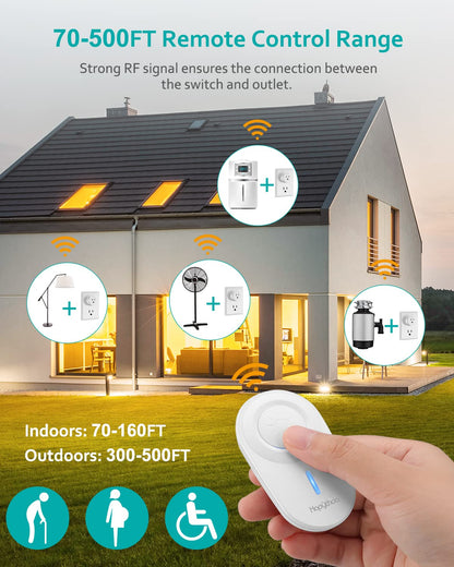 [2 Pack] HAPYTHDA Wireless Remote Control Outlet Plug, No Wiring Needed Remote Light Switches Kit, 500 Feet RF Range 15A/1500W Electrical Remote Outlet for Light, Small Electrical Appliance, Black