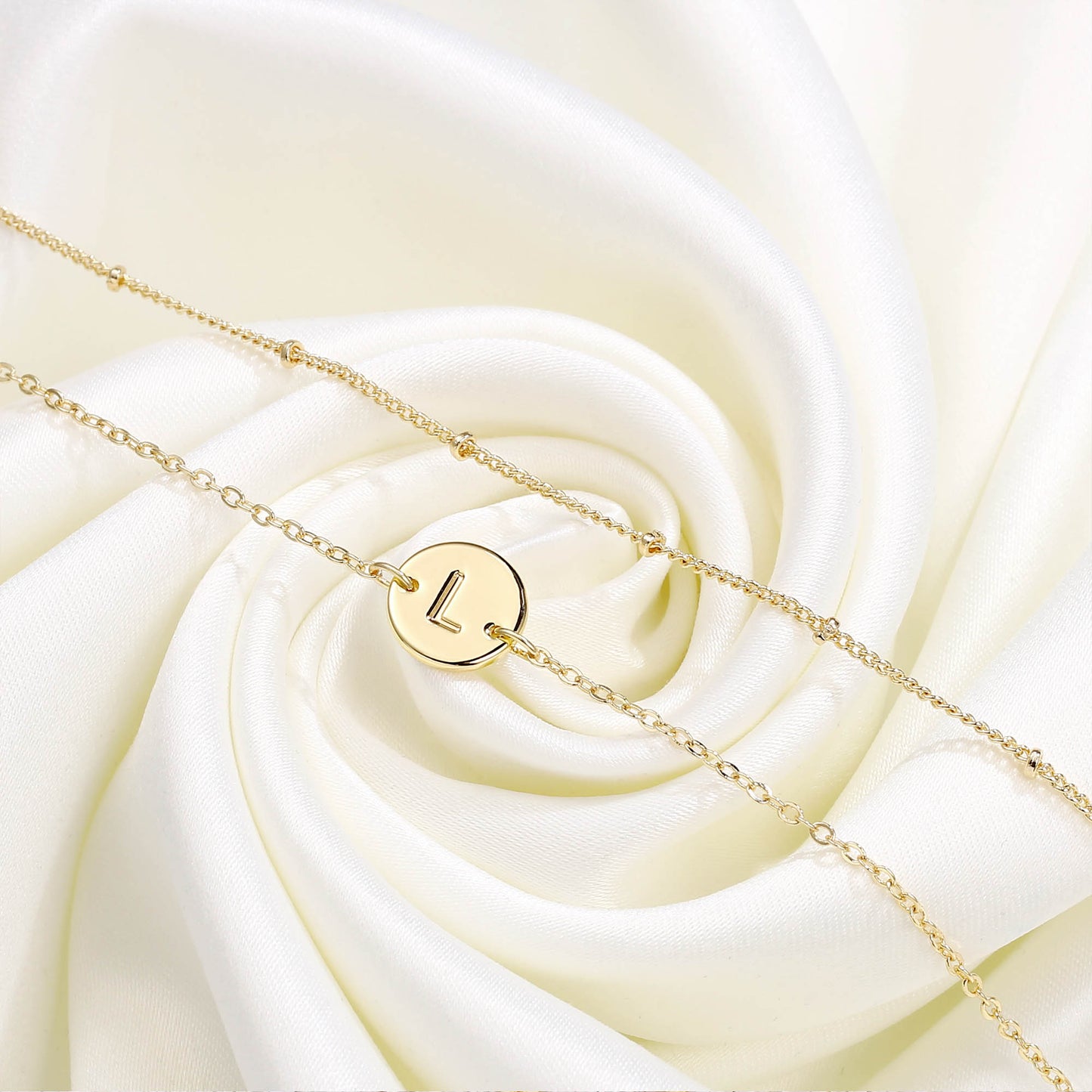 MONOZO Gold Initial Bracelets for Women Jewelry Gifts Trendy, Dainty 14K Gold Plated Layered Beaded M Letter Initial Bracelet Personalized Disc Monogram Charm Bracelets for Women Her Birthday Gifts