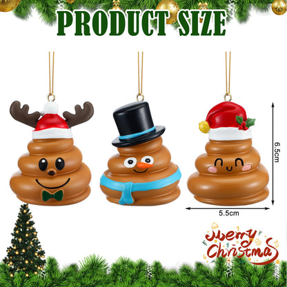 Burbell 3 Pcs Funny Christmas Ornaments for Tree Christmas Pooping Gag Gifts Resin Santa Hat Reindeer Snowman Hanging Ornaments Decor for Xmas Tree Naughty Holiday Party Favor, 3 Styles