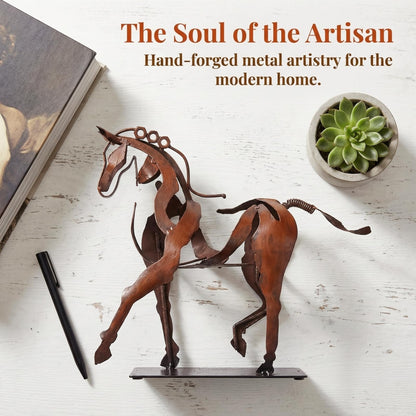 SunBlogs Art Handmade Horse Statue - Unique Rustic Decor for Office & Home - Hand-Painted Metal Sculpture - Perfect Handicraft Gift for Horse Lovers (Brown)