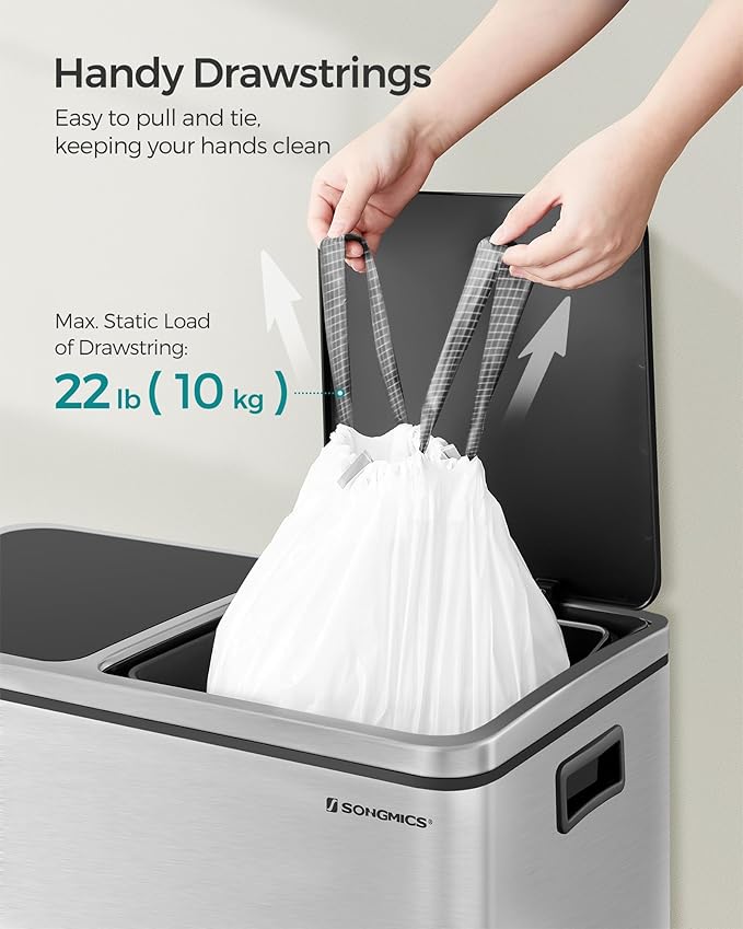 SONGMICS Trash Bags for 8-Gallon Trash Cans, Drawstring Kitchen Garbage Bags