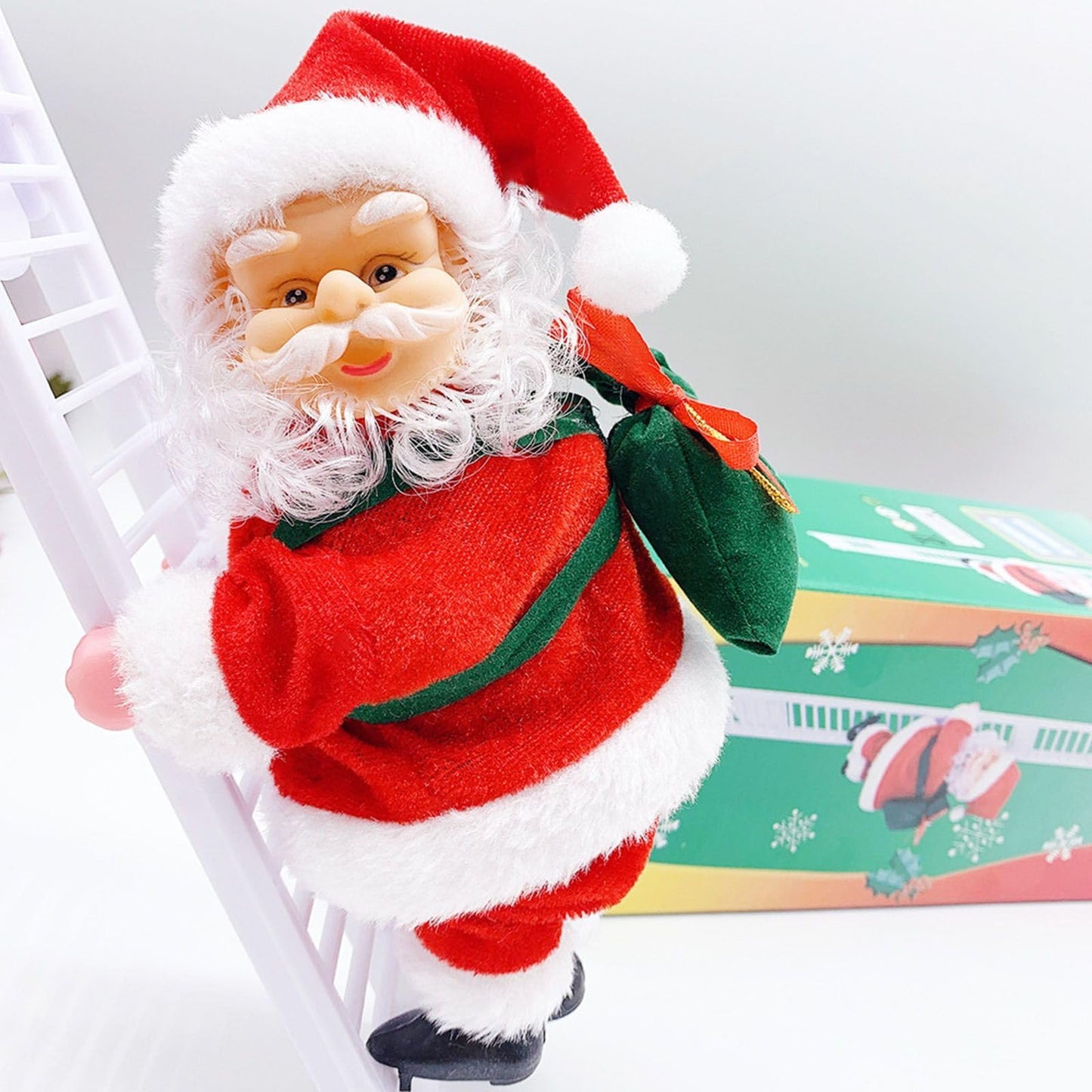 Electric Santa Climbing Up and Down Tree with Music, Bag of Presents - Holiday Decor for Home, Door, Wall - Xmas Ornament