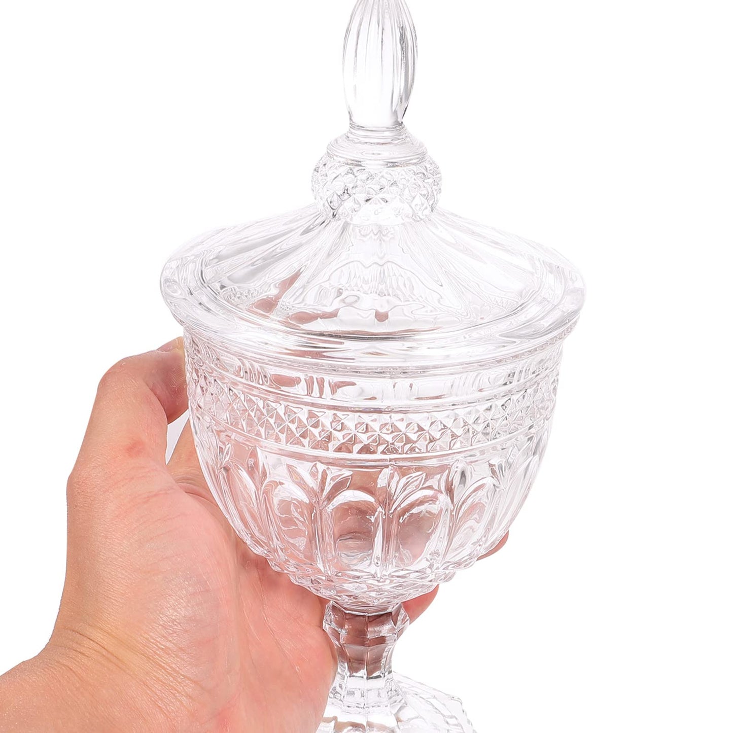 Cabilock European Style Glass Candy Jar with Lid - Crown Embossed Clear Crystal Canister for Candy/Cookies/Chocolate, Decorative Storage Jar for Home Table & Wedding Party