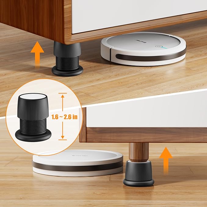 Adjustable Furniture Bed Risers, 1.6-2.6 inch Black, Durable Plastic Anti Slip
