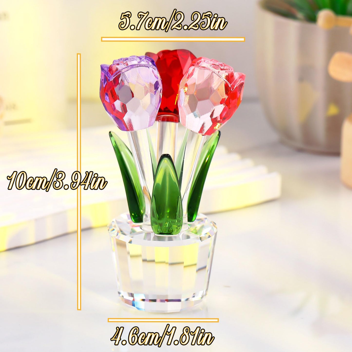 Ornalrist Elegant Crystal Colourful Rose Bouquet Gift for Women Mom Glass Flower Figurine Collectible Floral Decor for Valentine's Day Anniversary Mother's Day Birthday