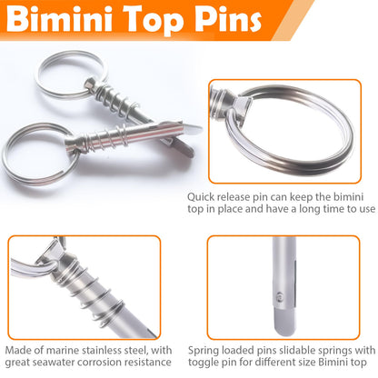 3 Pack Bimini Top Pins Hardware Stainless Steel Replacement Bimini Pins 1/4 inch Diameter Quick Release Pin