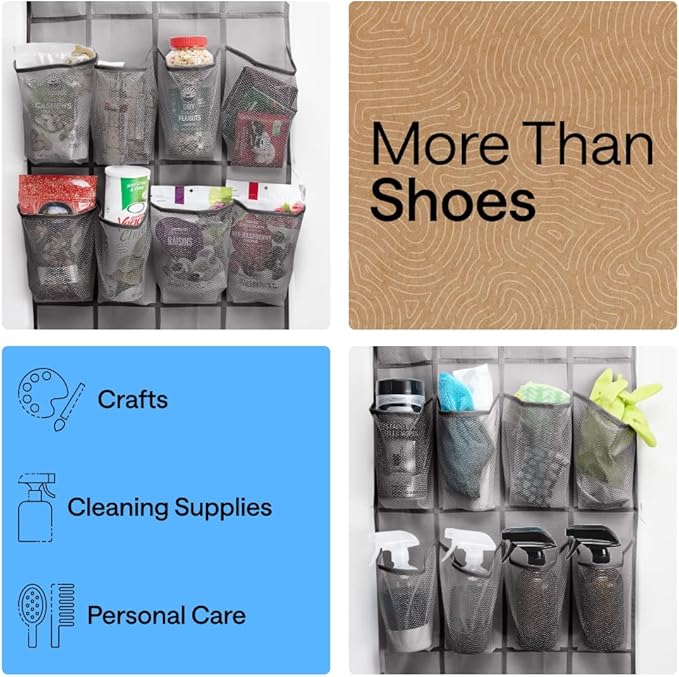 GORILLA GRIP Over the Door Shoe Organizer, 35 Large Breathable Mesh Pockets