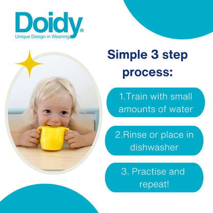 Doidy Cup Free Flow Toddler Cup | Trainer Sippy Cup (No Valve or Spout) | 3+ Months | Open Beaker with Handles for Easy Drinking | BPA-Free | 200 ml (7oz) | Blue