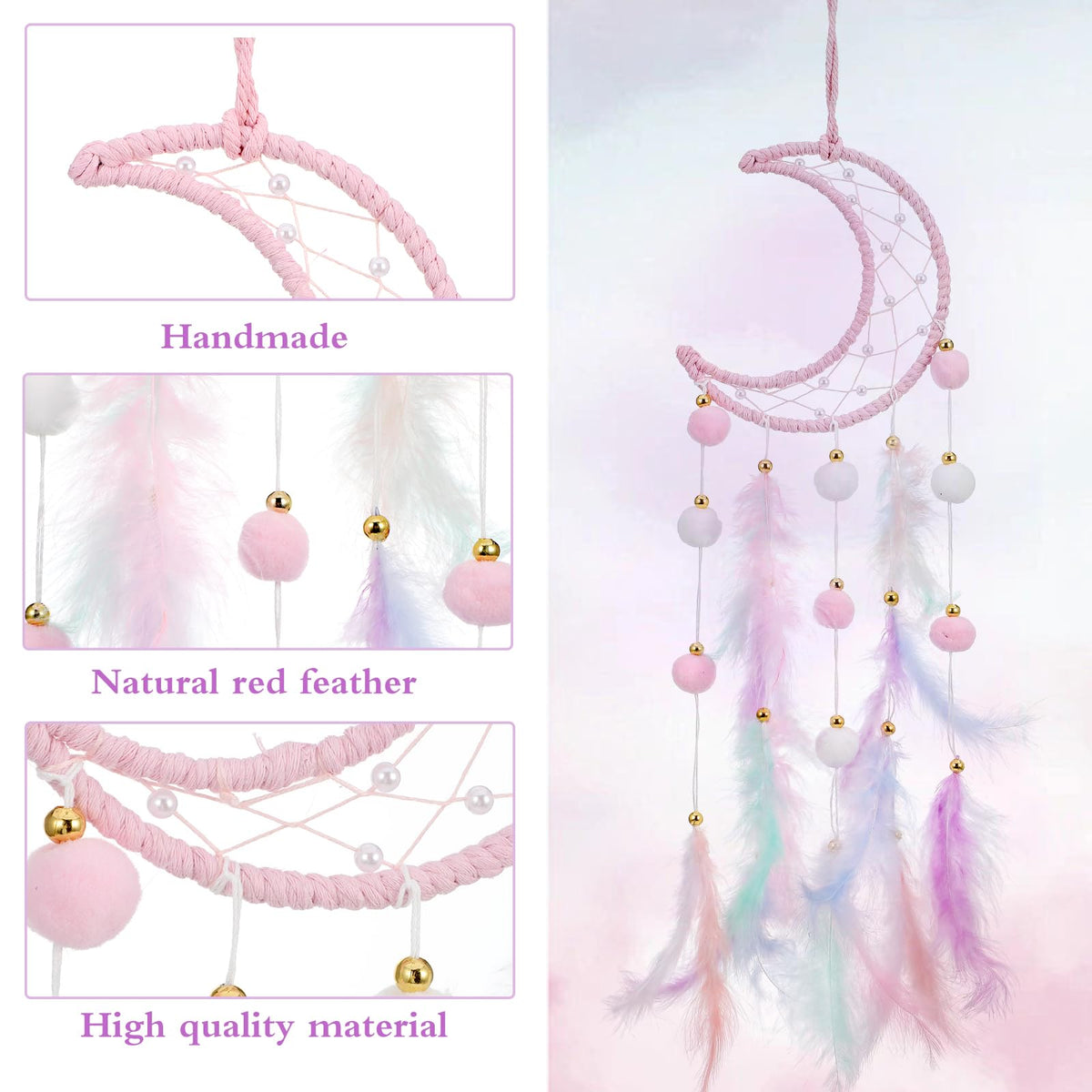 Star Moon Dreamcatcher 3pcs, Teen Girl Room Decor,Macrame Wall Hanging,4~10 Year Old Girl Gift Ideas, for mom, Boho Dream Catcher for Women, Grandma Gift,Daughter