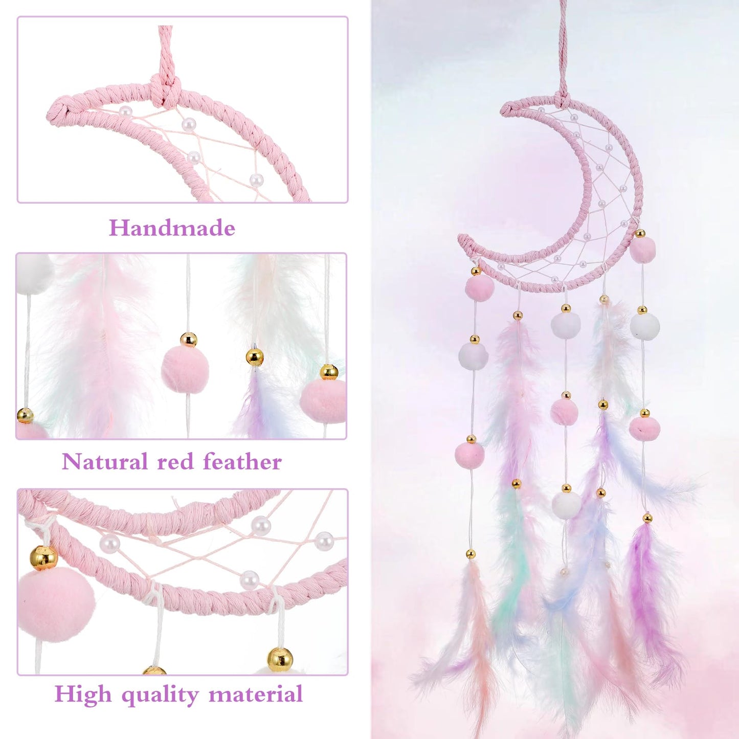 Star Moon Dreamcatcher 3pcs, Teen Girl Room Decor,Macrame Wall Hanging,4~10 Year Old Girl Gift Ideas, for mom, Boho Dream Catcher for Women, Grandma Gift,Daughter