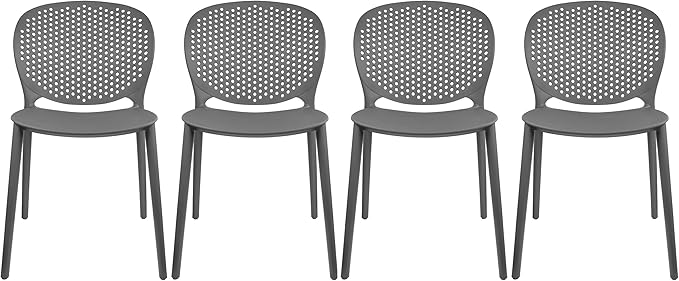 2xhome Set of 4 Patio Dining Chairs | Modern Stackable Outdoor Pool Side Chair | Weather Resistant Plastic for Yard, Porch, Balcony, Kitchen, Gray