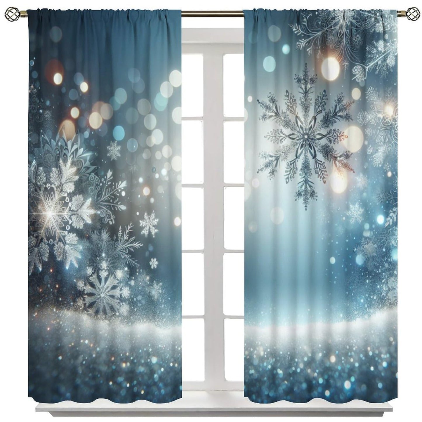 Merry Christmas Curtains Blue Snowflake for Living Room Bedroom Decor Window Drapes Happy New Year 42" W X 45" L