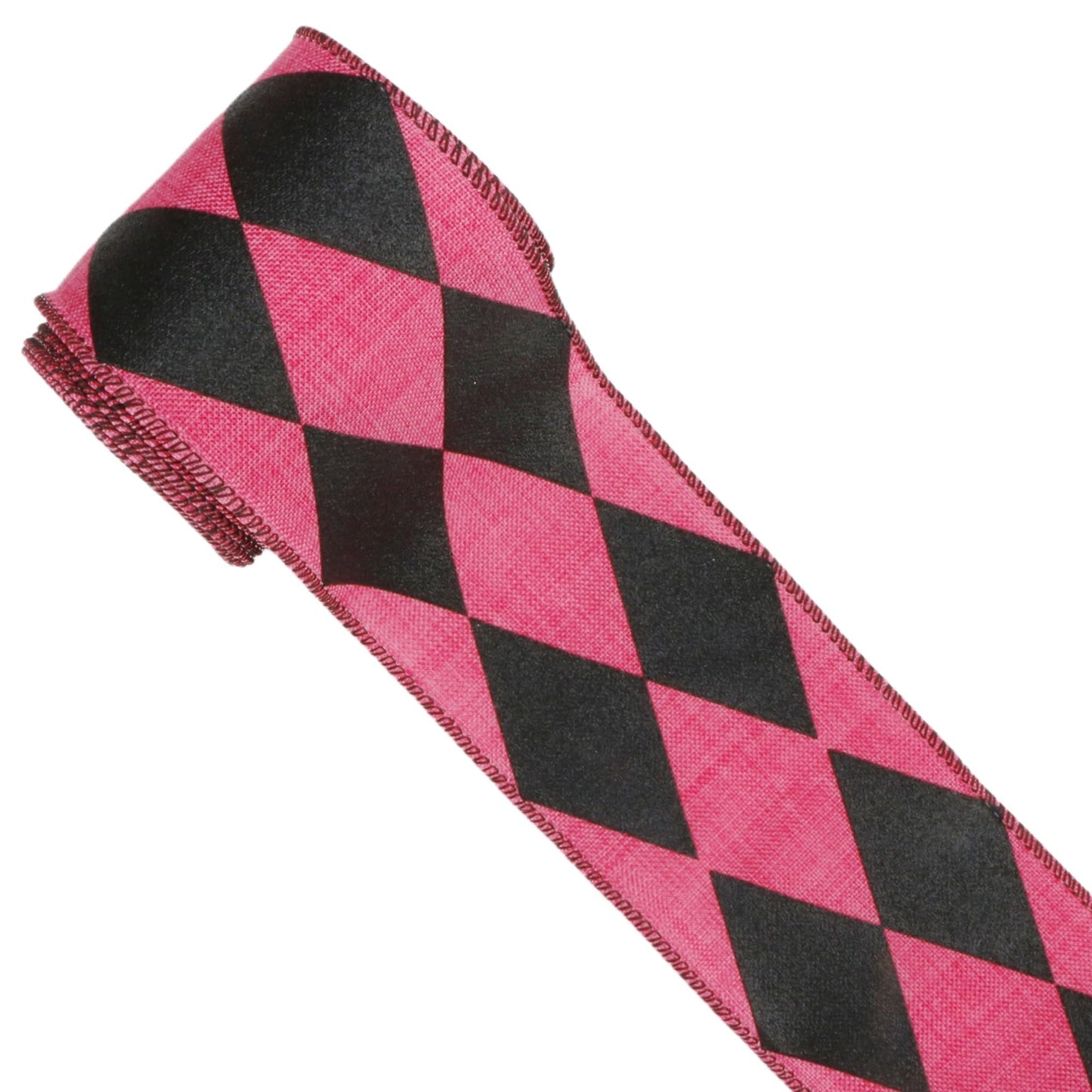 Meseey Pink & Black Glitter Harlequin Diamond Wired Ribbon 2.5 Inch 20Yards, Multi-Season Decor Ribbon for Halloween Fall Xmas Gift Craft