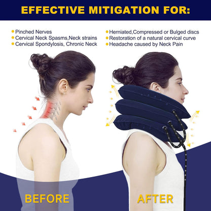 Neck Stretcher, Cervical Traction Device, Neck Traction Device for Neck Pain Relief, Adjustable Inflatable Neck Stretcher Cervical Traction and Neck Brace, Neck Decompression Home Use (Blue)
