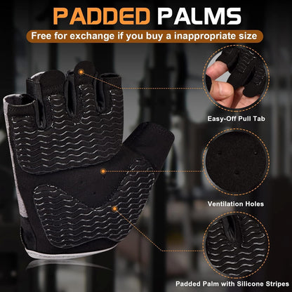 Sunnex Gym Gloves - Fingerless, Breathable Workout Gloves for Weightlifting, Cycling & More