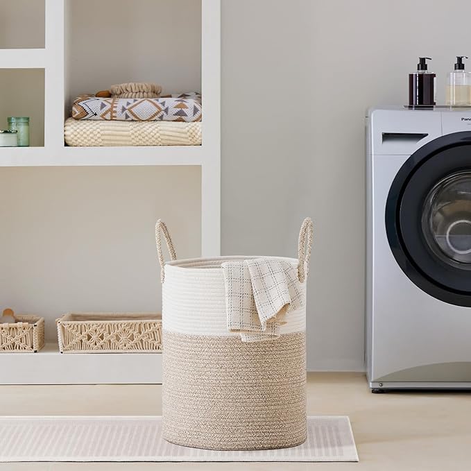 VIPOSCO Large Laundry Hamper, Tall Woven Rope Storage Basket