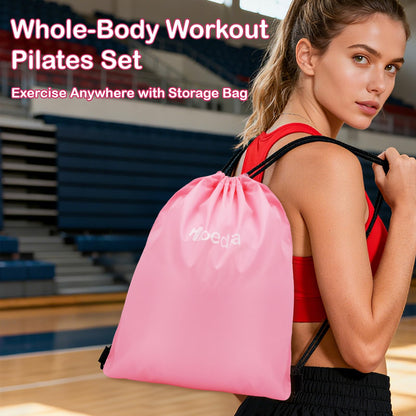 Hoedia Pilates Kit for Women, Pilates Equipment Ring and Ball Set with Resistance Bands, Yoga Strap, Core Sliders, Socks, Bag & Guide for Starter Home Workout Fitness Gym Essentials, Pink