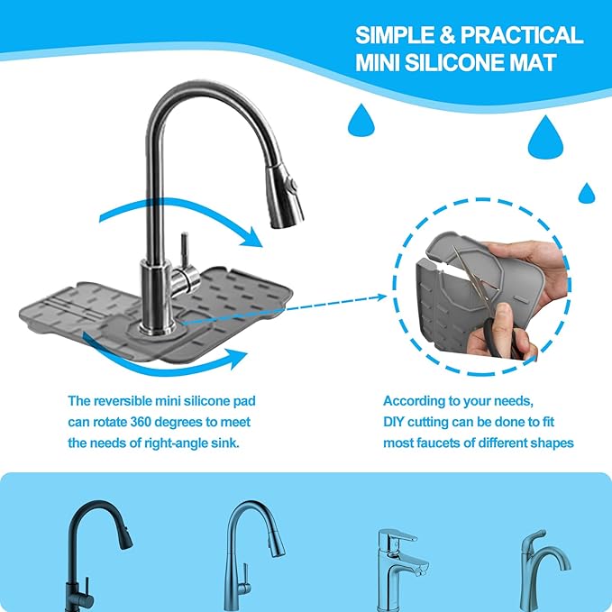 2 Pieces Kitchen Sink Splash Guard 8.3" Mini Sink Faucet Mat Faucet Handle Drip