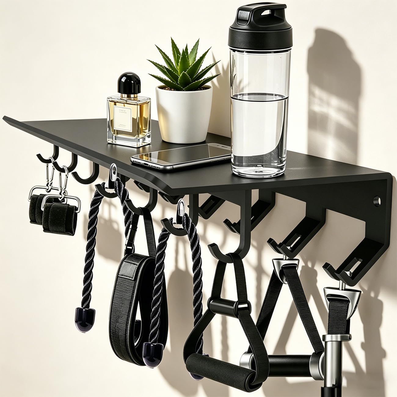 Dafftos Floating Shelf Compatible with Tonal Accessories Home Gym Storage Rack Wall Mount Resistance Band Organizer Workout Metal Holder Hook T-Bracket Lock Adapters Hanger Equipment Fitness